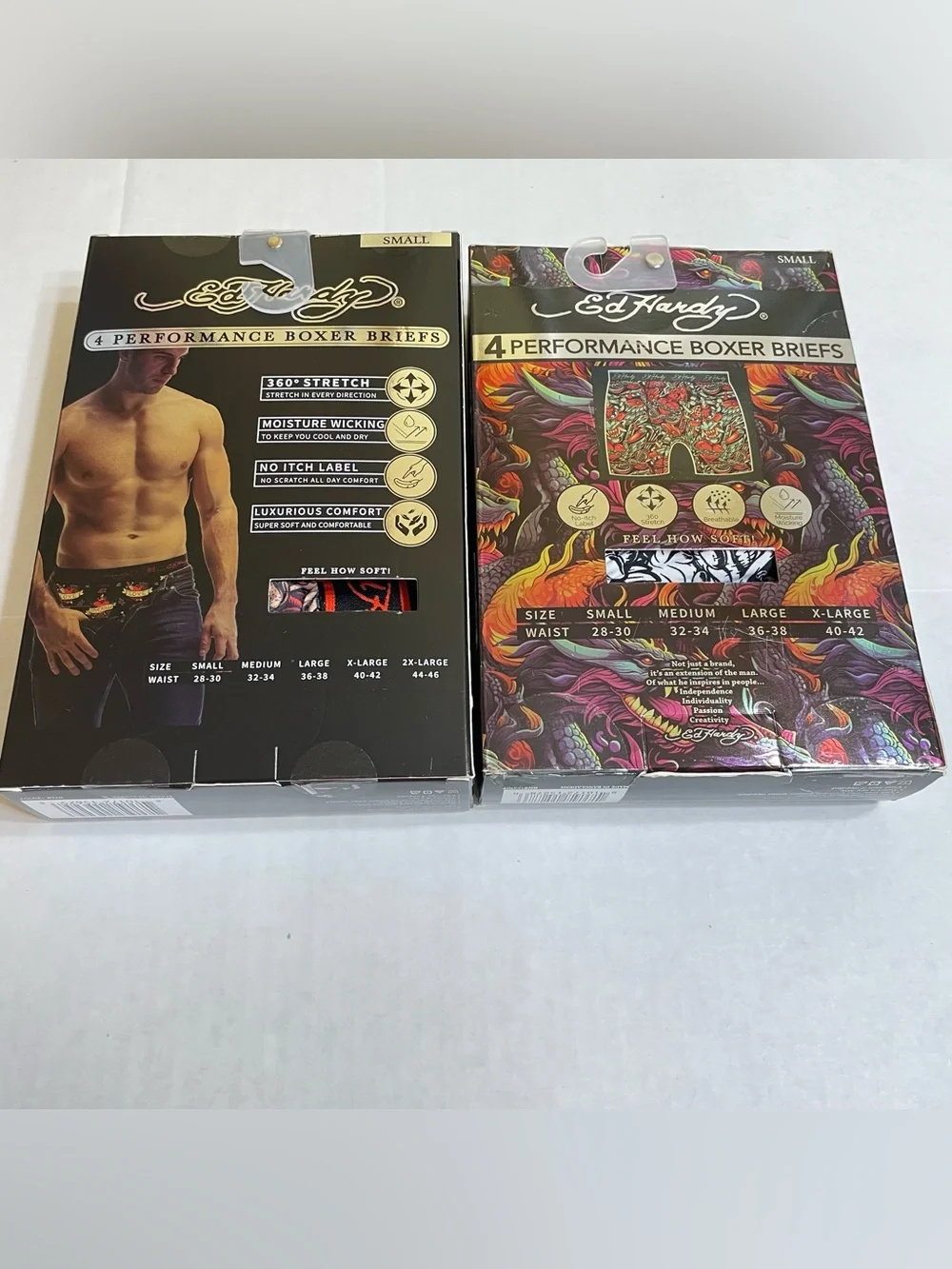 Ed Hardy Performance Boxer Briefs Size Small 4 Pack (Lot of 2 Packs)